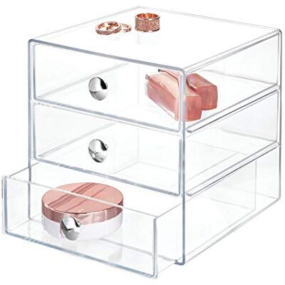 InterDesign iDesign Make-up organizer met 3 laden, compacte mini-commode van kunststof, mini-commode voor schoonheids- en cosmeticaproducten, transparant InterDesign iDesign Make-up organizer met 3 laden, compacte mini-commode van kunststof, mini-commode voor schoonheids- en cosmeticaproducten, transparant