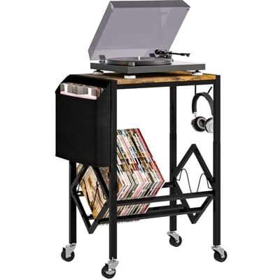 Yorbay Bijzettafel, platenspeler, met stoffen opbergtas, voor het opbergen van maximaal 200 vinylalbums, zwart Yorbay Bijzettafel, platenspeler, met stoffen opbergtas, voor het opbergen van maximaal 200 vinylalbums, zwart