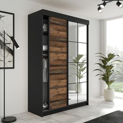 KIER FURNITURE LAMARO Schuifkast met spiegel Slaapkamerkast Wardrobe Slaapkamer Kasten Kledingkasten 138x205x59 Zwart & Old Style KIER FURNITURE LAMARO Schuifkast met spiegel Slaapkamerkast Wardrobe Slaapkamer Kasten Kledingkasten 138x205x59 Zwart & Old Style