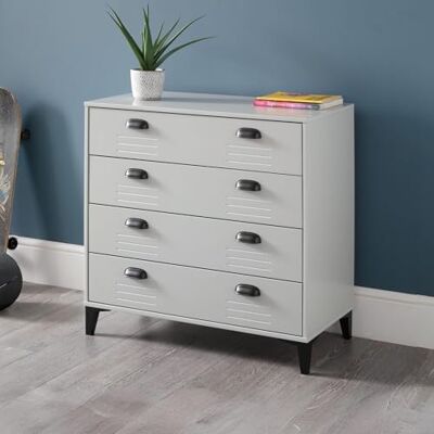 Julian Bowen Lakers Locker commode met 4 laden, grijs Julian Bowen Lakers Locker commode met 4 laden, grijs