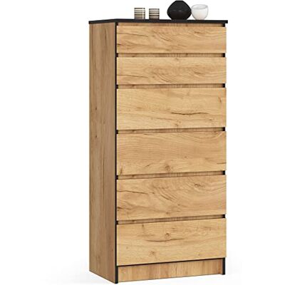 AKORD K60 Commode met 6 laden voor woonkamer, slaapkamer, kantoor, modern functioneel design, 60 x 130 x 40 cm (b x h x d), gewicht 43 kg, ambachtelijk eiken AKORD K60 Commode met 6 laden voor woonkamer, slaapkamer, kantoor, modern functioneel design, 60 x 130 x 40 cm (b x h x d), gewicht 43 kg, ambachtelijk eiken