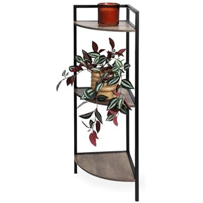 Spetebo Hoekrek zwart met 3 houten planken, 76 x 23 cm, metaal, met 3 houten vakken, rek voor badkamer, woonkamer, hal, boekenkast, decoratief rek, trap Spetebo Hoekrek zwart met 3 houten planken, 76 x 23 cm, metaal, met 3 houten vakken, rek voor badkamer, woonkamer, hal, boekenkast, decoratief rek, trap
