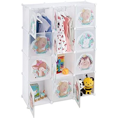 Relaxdays Kinderkamerkast, modulair, 2 kledingstangen, doe-het-zelf, dierenrek, HLP 145 x 110 x 37 cm, wit Relaxdays Kinderkamerkast, modulair, 2 kledingstangen, doe-het-zelf, dierenrek, HLP 145 x 110 x 37 cm, wit