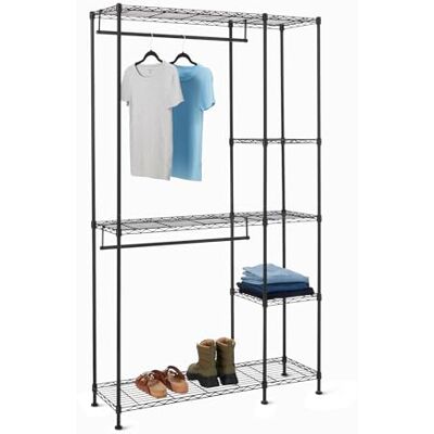 Amazon Basics — Metalen hangrek met opbergvakken, zwart, 114 x 36 x 193 cm Amazon Basics — Metalen hangrek met opbergvakken, zwart, 114 x 36 x 193 cm