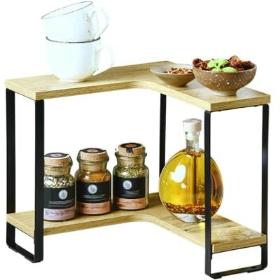 Kesper Keukenhoekrek met 2 niveaus, materiaal: vezelplaat, metaal, afmetingen: B 30 x H 28 x D 30 cm, kleur: naturel, zwart 27832 Kesper Keukenhoekrek met 2 niveaus, materiaal: vezelplaat, metaal, afmetingen: B 30 x H 28 x D 30 cm, kleur: naturel, zwart 27832