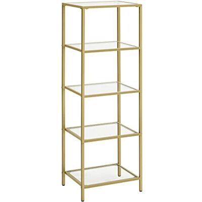 VASAGLE Rek, Keukenrek, 5 niveaus, badkamerrek, voor de woonkamer, slaapkamer, kantoor, met getemperd glas, stalen frame, goudkleurig LGT029A01 VASAGLE Rek, Keukenrek, 5 niveaus, badkamerrek, voor de woonkamer, slaapkamer, kantoor, met getemperd glas, stalen frame, goudkleurig LGT029A01