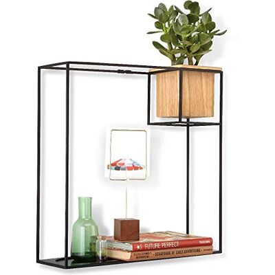 Umbra Cubist, groot rek van metaal, zwart, met geïntegreerde bloempot, afmetingen: 38,1 x 11,4 x 38,1 cm Umbra Cubist, groot rek van metaal, zwart, met geïntegreerde bloempot, afmetingen: 38,1 x 11,4 x 38,1 cm