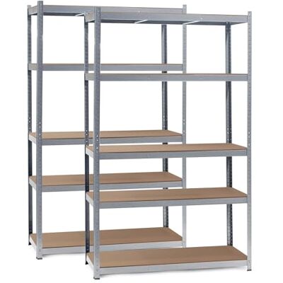 WilTec Set van 2 zware rekken 120 x 50 x 200 cm, 175 kg/rek van verzinkt staal met 5 planken, werkplaatsrek WilTec Set van 2 zware rekken 120 x 50 x 200 cm, 175 kg/rek van verzinkt staal met 5 planken, werkplaatsrek