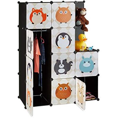 Relaxdays , Meerkleurig steekrek voor kinderkamer, dieren, insteeksysteem van kunststof, met deuren, kast, standaard kledingstang Relaxdays , Meerkleurig steekrek voor kinderkamer, dieren, insteeksysteem van kunststof, met deuren, kast, standaard kledingstang
