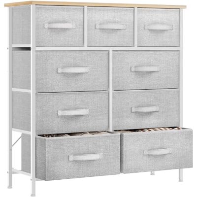 YITAHOME Commode met 9 laden voor slaapkamer, stoffen commode, opbergladen met handgrepen, metalen frame voor woonkamer, hal, lichtgrijs YITAHOME Commode met 9 laden voor slaapkamer, stoffen commode, opbergladen met handgrepen, metalen frame voor woonkamer, hal, lichtgrijs