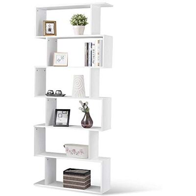 BAKAJI Boekenkast met 6 planken, van hout, zigzag-design, modern, voor woonkamer, huis of kantoor, afmetingen 80 x 24 x 190 cm (wit) BAKAJI Boekenkast met 6 planken, van hout, zigzag-design, modern, voor woonkamer, huis of kantoor, afmetingen 80 x 24 x 190 cm (wit)