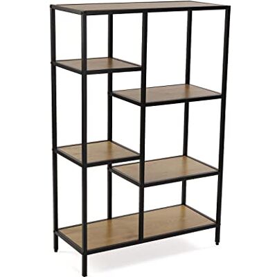 Versa Cedric Wandrek in industriële stijl met 6 planken of planken, afmetingen (H x B x B) 109 x 30 x 70 cm, hout en metaal, kleur zwart en bruin Versa Cedric Wandrek in industriële stijl met 6 planken of planken, afmetingen (H x B x B) 109 x 30 x 70 cm, hout en metaal, kleur zwart en bruin