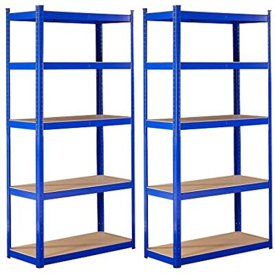 Arebos Set van 2 zware rekken 180 x 90 x 40 cm Blauw 5 planken In elkaar grijpende opbergrekken voor werkplaats en kelder Arebos Set van 2 zware rekken 180 x 90 x 40 cm Blauw 5 planken In elkaar grijpende opbergrekken voor werkplaats en kelder