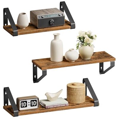 VASAGLE LWS33BX Wandrek, zwevende planken, set van 2 stuks, 2 montagemethodes, hangend opbergrek, voor woonkamer, keuken, kantoor, badkamer, rustiek bruin en zwart VASAGLE LWS33BX Wandrek, zwevende planken, set van 2 stuks, 2 montagemethodes, hangend opbergrek, voor woonkamer, keuken, kantoor, badkamer, rustiek bruin en zwart