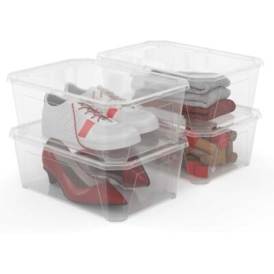 Sundis Fly Box Opbergdozen, set van 4, 11 l, kunststof, transparant, met deksel, stapelbaar, ideaal voor schoenen, accessoires, wasgoed, speelgoed Sundis Fly Box Opbergdozen, set van 4, 11 l, kunststof, transparant, met deksel, stapelbaar, ideaal voor schoenen, accessoires, wasgoed, speelgoed