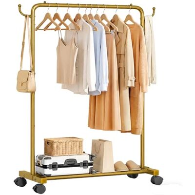 Yorbay Multifunctioneel robuust kledingrek op wielen: stevige kledingstang van metaal met bagageoplage ruimtebesparende kapstok voor slaapkamer wasruimte winkel Yorbay Multifunctioneel robuust kledingrek op wielen: stevige kledingstang van metaal met bagageoplage ruimtebesparende kapstok voor slaapkamer wasruimte winkel