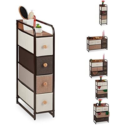 Relaxdays Ladekast, 4 stoffen vakken, smal, met knop, plank, niskast HBT 84,5 x 20 x 49,5 cm, bruin Relaxdays Ladekast, 4 stoffen vakken, smal, met knop, plank, niskast HBT 84,5 x 20 x 49,5 cm, bruin