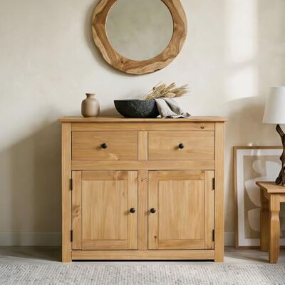 IDIMEX Buffet Cancun dressoir van hout, landelijke stijl, met 2 deuren en 2 laden van massief grenen, getinte afwerking IDIMEX Buffet Cancun dressoir van hout, landelijke stijl, met 2 deuren en 2 laden van massief grenen, getinte afwerking