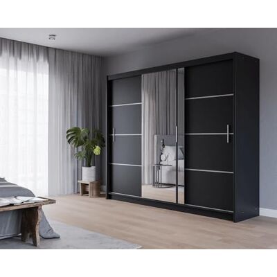 Krudox PRVTA Schuifdeurkast, 250 cm, zwart, met spiegel, breedtes: 150/180/200/250 cm, voor woonkamer, met kledingstang, kleuren wit/zwart/sonoma Krudox PRVTA Schuifdeurkast, 250 cm, zwart, met spiegel, breedtes: 150/180/200/250 cm, voor woonkamer, met kledingstang, kleuren wit/zwart/sonoma