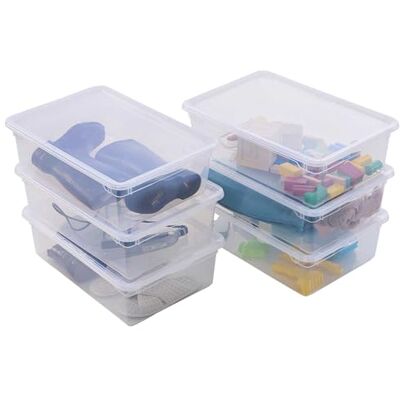 Sundis Clear Box, set van 6 transparante kunststof opbergdozen met deksel, stapelbaar en stapelbaar, ideaal voor het opbergen van laarzen en winterschoenen Sundis Clear Box, set van 6 transparante kunststof opbergdozen met deksel, stapelbaar en stapelbaar, ideaal voor het opbergen van laarzen en winterschoenen