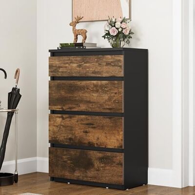 YITAHOME Commode en bois pour chambre à coucher, contemporaine à 4 tiroirs, meuble de chambre à coucher, meuble de rangement coulissant, meuble de rangement, 92 x 33 x 60 cm (noir marron rustique) YITAHOME Commode en bois pour chambre à coucher, contemporaine à 4 tiroirs, meuble de chambre à coucher, meuble de rangement coulissant, meuble de rangement, 92 x 33 x 60 cm (noir marron rustique)