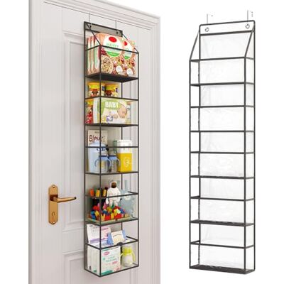 BAKAJI Organizer voor 5 deurplanken met metalen haken en transparante pvc-planken, ruimtebesparende plankeenheid, grote capaciteit, badkamerrek, slaapkamer, BAKAJI Organizer voor 5 deurplanken met metalen haken en transparante pvc-planken, ruimtebesparende plankeenheid, grote capaciteit, badkamerrek, slaapkamer,