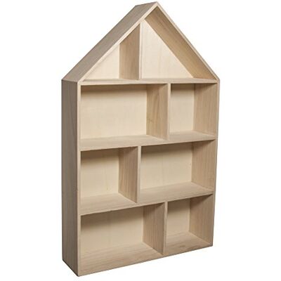 Rayher 6261100 houten wandplank in de vorm van een huis, 30 x 50 x 8 cm, met 8 vakken om te decoreren, om op te hangen, ideaal om persoonlijke opslag te creëren Rayher 6261100 houten wandplank in de vorm van een huis, 30 x 50 x 8 cm, met 8 vakken om te decoreren, om op te hangen, ideaal om persoonlijke opslag te creëren