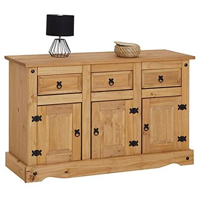 IDIMEX buffet Salsa commode kast keukenrek keukenmeubelen single keuken hout Mexicaanse stijl Corona met 3 vleugeldeuren en 3 laden, massief grenen gewaxt IDIMEX buffet Salsa commode kast keukenrek keukenmeubelen single keuken hout Mexicaanse stijl Corona met 3 vleugeldeuren en 3 laden, massief grenen gewaxt