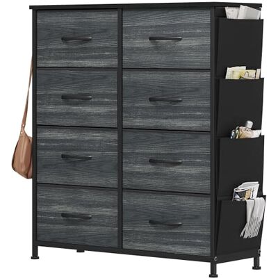 YITAHOME Commode met 8 laden voor slaapkamer, stoffen commode, opbergladen met handgrepen, metalen frame voor woonkamer, hal, zwarte houtnerf YITAHOME Commode met 8 laden voor slaapkamer, stoffen commode, opbergladen met handgrepen, metalen frame voor woonkamer, hal, zwarte houtnerf