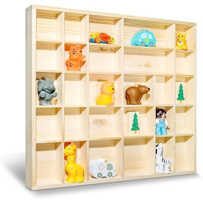 Creative Wandvitrine, klein, ongeverfd hout, 28 vakken, 44,5 x 40 x 3 cm, vitrine voor collectie, kleine opbergkast, kantoor en bibliotheek, vitrine, woonkamer, figuur Creative Wandvitrine, klein, ongeverfd hout, 28 vakken, 44,5 x 40 x 3 cm, vitrine voor collectie, kleine opbergkast, kantoor en bibliotheek, vitrine, woonkamer, figuur
