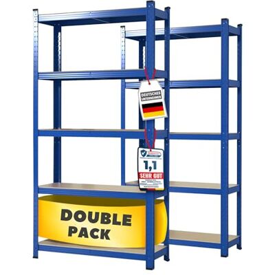 casa pura Set van 2 zware rekken 60 x 120 x 200 cm met stalen frame, belastbaar tot 750 kg, 5 verstelbare planken, blauw casa pura Set van 2 zware rekken 60 x 120 x 200 cm met stalen frame, belastbaar tot 750 kg, 5 verstelbare planken, blauw