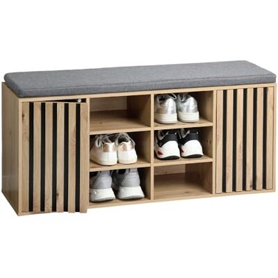 Kesper Schoenenkast met zitkussen, materiaal: FSC®-gecertificeerde spaanplaat, afmetingen: B: 103 x H: 48 x D: 30,5 cm, kleur: Sonoma eikenlook, grijs 1594713 Kesper Schoenenkast met zitkussen, materiaal: FSC®-gecertificeerde spaanplaat, afmetingen: B: 103 x H: 48 x D: 30,5 cm, kleur: Sonoma eikenlook, grijs 1594713