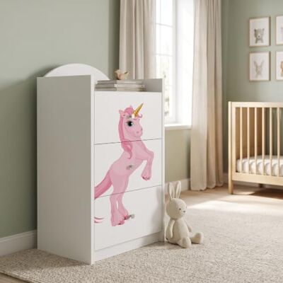 Happy Babies Kindercommode wit met 3 laden, ladekast met mooie print, waskast voor kinderkamer, babykamer, uniseks, nr. 40 Happy Babies Kindercommode wit met 3 laden, ladekast met mooie print, waskast voor kinderkamer, babykamer, uniseks, nr. 40