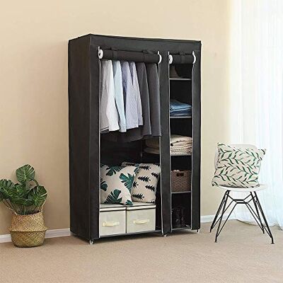 LANTUS Opbergkast voor garderobe, opvouwbare kledingkast, van vliesstof, kledingkast van canvas, slaapkamer, kledingopslag, 172 x 105 x 43 cm, zwart LANTUS Opbergkast voor garderobe, opvouwbare kledingkast, van vliesstof, kledingkast van canvas, slaapkamer, kledingopslag, 172 x 105 x 43 cm, zwart