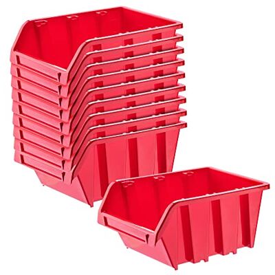 KADAX Stapelbare werkplaatskist, stapelbare doos van polypropyleen kunststof, opbergdoos in verschillende maten, voor gereedschapswand, uitloopbak, sorteerdoos, rood, 10 stuks, 155 x 100 mm KADAX Stapelbare werkplaatskist, stapelbare doos van polypropyleen kunststof, opbergdoos in verschillende maten, voor gereedschapswand, uitloopbak, sorteerdoos, rood, 10 stuks, 155 x 100 mm