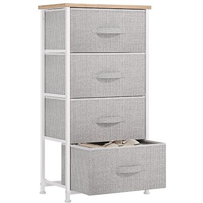 YITAHOME Commode voor slaapkamer, commode met 4 laden, van stof, opbergkast met houten bovenkant en grote opbergruimte, slaapkamer, woonkamer, kinderkamer, lichtgrijs YITAHOME Commode voor slaapkamer, commode met 4 laden, van stof, opbergkast met houten bovenkant en grote opbergruimte, slaapkamer, woonkamer, kinderkamer, lichtgrijs