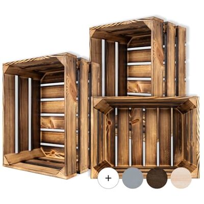 Creative Set van 3 houten kisten, gevlamd, 40 x 30 x 23 cm, vintage opslag, decoratieve doos Creative Set van 3 houten kisten, gevlamd, 40 x 30 x 23 cm, vintage opslag, decoratieve doos