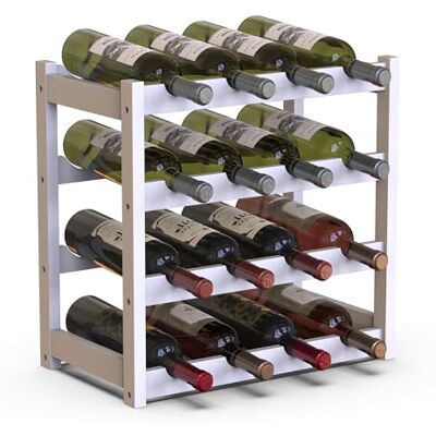 BAKAJI Bamboe houten wijnkelder met 16 vakken voor champagnewijn, wijnhouder, wijnkelder voor bar, woonkamer, keuken, bistro, restaurant, 43,5 x 25 x 43 cm (wit) BAKAJI Bamboe houten wijnkelder met 16 vakken voor champagnewijn, wijnhouder, wijnkelder voor bar, woonkamer, keuken, bistro, restaurant, 43,5 x 25 x 43 cm (wit)