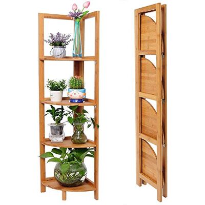 BAKAJI Boekenkast hoekrek, opvouwbaar, 4 planken, hout, bamboe, hoekig, afmetingen 27 x 27 x 120 cm, kleur bamboe natuur BAKAJI Boekenkast hoekrek, opvouwbaar, 4 planken, hout, bamboe, hoekig, afmetingen 27 x 27 x 120 cm, kleur bamboe natuur