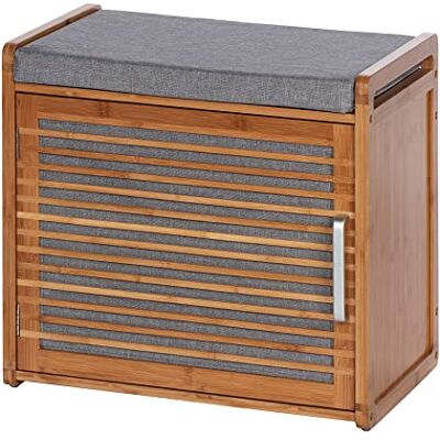 WENKO Entreebank en schoenenkast van hout Bahari schoenenopslag met 2 planken voor 4 paar schoenen gevoerde zitting bamboe -polyester 50 x 45 x 33 cm grijs bruin WENKO Entreebank en schoenenkast van hout Bahari schoenenopslag met 2 planken voor 4 paar schoenen gevoerde zitting bamboe -polyester 50 x 45 x 33 cm grijs bruin