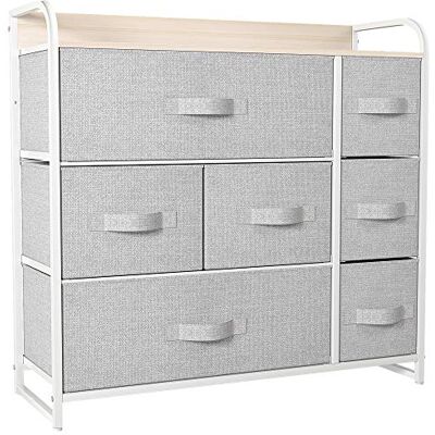 YITAHOME Commode met 7 laden van stof, opbergkast met houten bovenkant en grote opbergruimte, voor slaapkamer/kinderkamer, woonkamer, lichtgrijs YITAHOME Commode met 7 laden van stof, opbergkast met houten bovenkant en grote opbergruimte, voor slaapkamer/kinderkamer, woonkamer, lichtgrijs