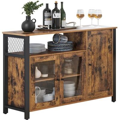 VASAGLE LSC096B01 opbergmeubel, met schap, met kast, 3 deuren, voor eetkamer, woonkamer, keuken, 110 x 33 x 75 cm, industriële stijl, rustiek bruin en zwart VASAGLE LSC096B01 opbergmeubel, met schap, met kast, 3 deuren, voor eetkamer, woonkamer, keuken, 110 x 33 x 75 cm, industriële stijl, rustiek bruin en zwart