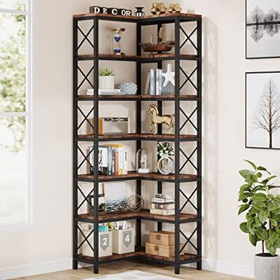 Tribesigns Hoekboekenkast, grote industriële hoekplank, hoekplank op voet met metalen frame voor woonkamer, huis, kantoor (rustiek bruin) (7 planken) Tribesigns Hoekboekenkast, grote industriële hoekplank, hoekplank op voet met metalen frame voor woonkamer, huis, kantoor (rustiek bruin) (7 planken)