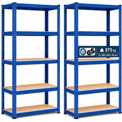 Arebos Set van 2 zware rekken 180 x 90 x 30 cm blauw 5 etages werkplaatsrek opbergrek kelderrek Arebos Set van 2 zware rekken 180 x 90 x 30 cm blauw 5 etages werkplaatsrek opbergrek kelderrek
