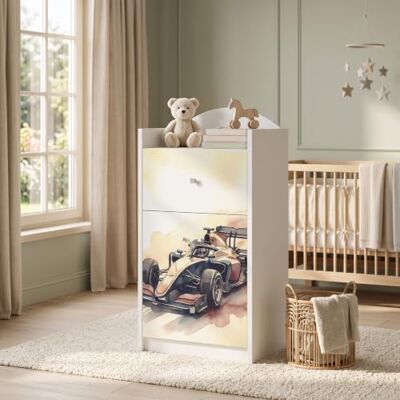Happy Babies Kindercommode wit met 3 laden, ladekast met mooie print, waskast voor kinderkamer, babykamer, uniseks, nr. 380 Happy Babies Kindercommode wit met 3 laden, ladekast met mooie print, waskast voor kinderkamer, babykamer, uniseks, nr. 380