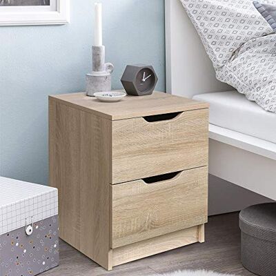 BAKAJI Nachtkastje Slaapkamer, Dressoir Kast 2 Laden Sleufgreep Modern Design MDF Houten Huismeubilair Grootte 50 x 40 x 40 cm (Eiken) BAKAJI Nachtkastje Slaapkamer, Dressoir Kast 2 Laden Sleufgreep Modern Design MDF Houten Huismeubilair Grootte 50 x 40 x 40 cm (Eiken)