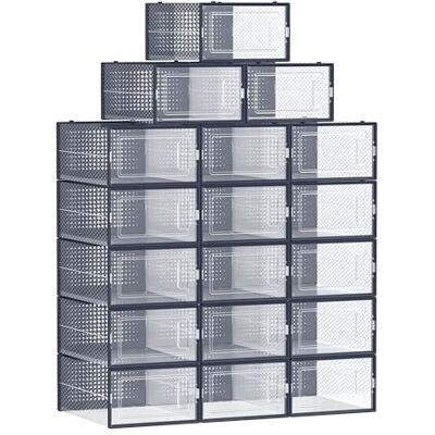 SONGMICS LSP18SB30 Schoenendozen van kunststof, opvouwbaar, stapelbaar, voor schoenen tot maat 44, transparant, blauw-antraciet, 18 stuks SONGMICS LSP18SB30 Schoenendozen van kunststof, opvouwbaar, stapelbaar, voor schoenen tot maat 44, transparant, blauw-antraciet, 18 stuks