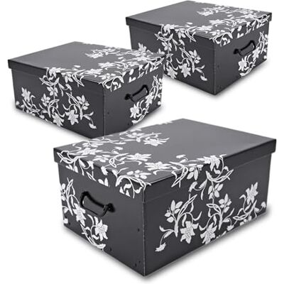 Spetebo Opbergdozen, 51 x 37 cm, zwart met bloemenpatroon, stapelbaar van 45 l Spetebo Opbergdozen, 51 x 37 cm, zwart met bloemenpatroon, stapelbaar van 45 l