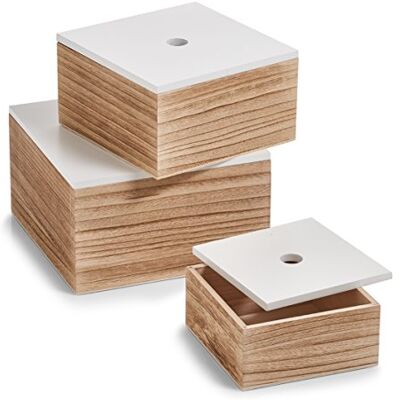 Zeller Set van 3 opbergdozen, ca. 16 x 16 x 8 cm, 20 x 20 x 11,2 cm, 24 x 24 x 14 cm, wit/natuur, hout Zeller Set van 3 opbergdozen, ca. 16 x 16 x 8 cm, 20 x 20 x 11,2 cm, 24 x 24 x 14 cm, wit/natuur, hout