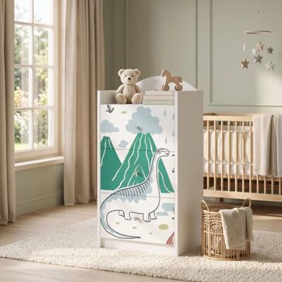 Happy Babies Kindercommode wit met 3 laden, ladekast met mooie print, waskast voor kinderkamer, babykamer, uniseks, nr. 401 Happy Babies Kindercommode wit met 3 laden, ladekast met mooie print, waskast voor kinderkamer, babykamer, uniseks, nr. 401